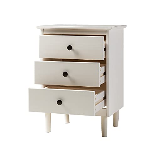 Walker Edison Traditional Wood 3 Drawer Nightstand Side Table Bedroom Storage Drawer and Shelf Bedside End Table, 18 Inch, White