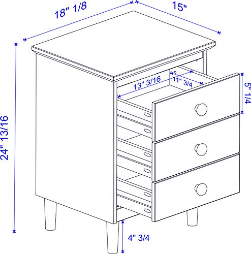 Walker Edison Traditional Wood 3 Drawer Nightstand Side Table Bedroom Storage Drawer and Shelf Bedside End Table, 18 Inch, White