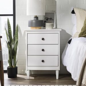 Walker Edison Traditional Wood 3 Drawer Nightstand Side Table Bedroom Storage Drawer and Shelf Bedside End Table, 18 Inch, White