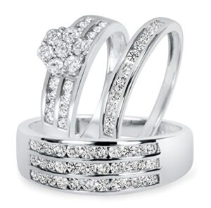 jsjewels 1 1/2 ct. t.w. diamond engagement ring wedding trio set in solid 14k white gold over