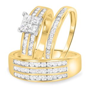 jsjewels 1 2/3 carat t.w. diamond engagement ring wedding trio set in solid 14k yellow gold fn