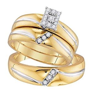 jsjewels his & her's 14k yellow gold fn 1/5 ct sim.diamond trio engagement wedding ring set