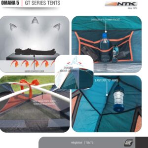 NTK Omaha GT 5-4 Person Tent for Camping | 9x9 ft Camping Tent with Waterproof Dome, Breathable Mesh & 2 Doors | Instant Tent for 5 Person | 2500 mm Warm & Cold Weather Outdoor Tent