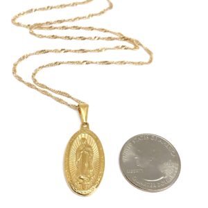 LESLIE BOULES 18K Gold Plated Guadalupe Medal Necklace 18 Inches Length Virgin Mary Jewelry