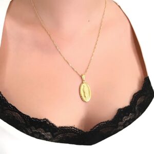 LESLIE BOULES 18K Gold Plated Guadalupe Medal Necklace 18 Inches Length Virgin Mary Jewelry