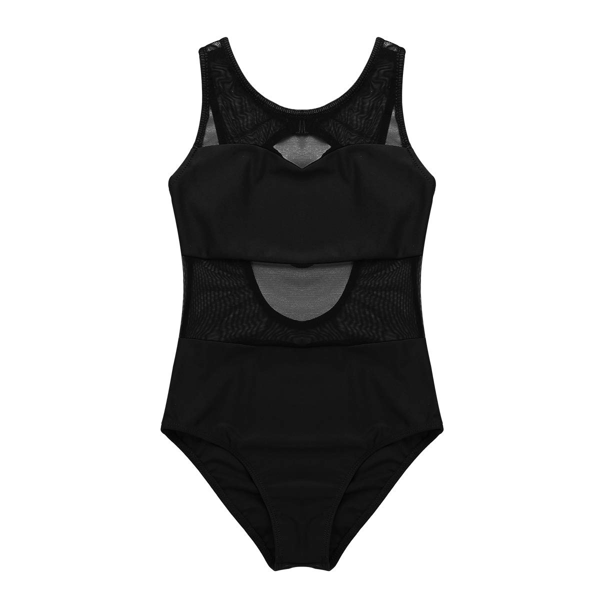 iiniim Girls Strappy/Mesh Back Team Basic Gymnastics Ballet Dance Camisole Leotard Athletic Sports Tank Tops Cutout Black 8-10