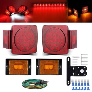 limicar trailer light kit, trailer lights led kit with amber trailer marker lights trailer wire license plate bracket, trailer wiring harness kit for truck boat trailer rv marine under 80"