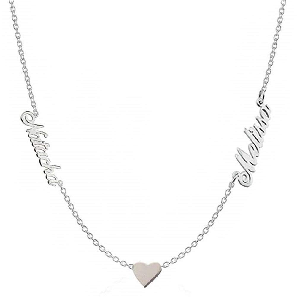 Personalized 925 Sterling Silver Multiple Name Necklace with Heart Custom Made with 2 Names