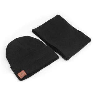 OZERO Winter Beanie Hat Scarf Set: Thick Fleece Lined Winter Cap Neck Warmer for Men Women Black