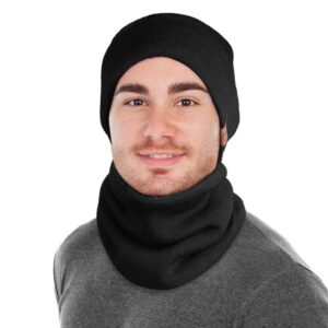 OZERO Winter Beanie Hat Scarf Set: Thick Fleece Lined Winter Cap Neck Warmer for Men Women Black