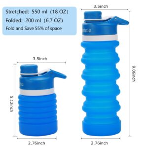 Anntrue Collapsible Water Bottle Food-Grade Silicone Portable Leak Proof Travel Water Bottle, 18oz(Sky Blue)