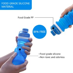 Anntrue Collapsible Water Bottle Food-Grade Silicone Portable Leak Proof Travel Water Bottle, 18oz(Sky Blue)