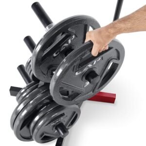 CAP Barbell Olympic Plate Tree Storage Rack for Weights and Bar, Red