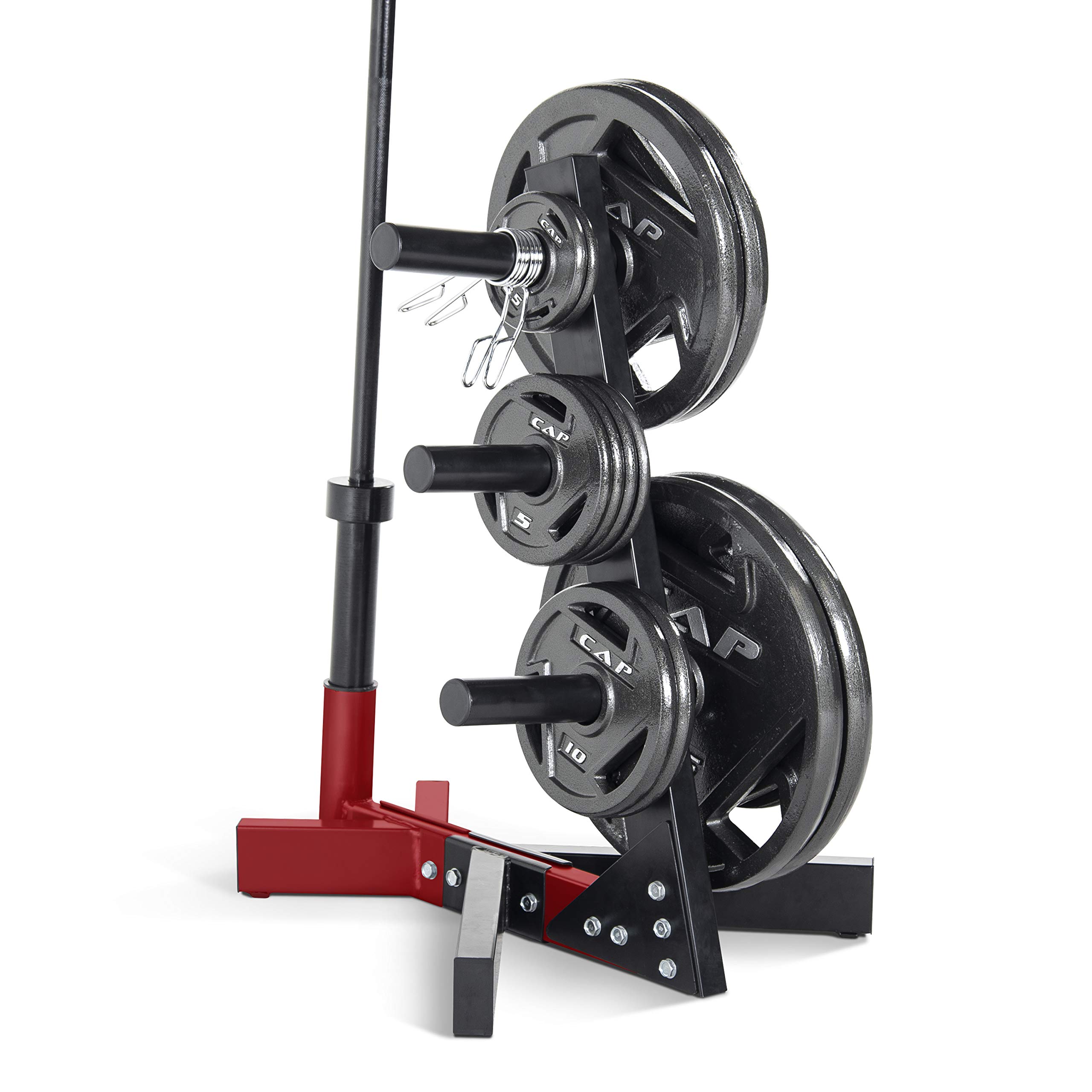 CAP Barbell Olympic Plate Tree Storage Rack for Weights and Bar, Red