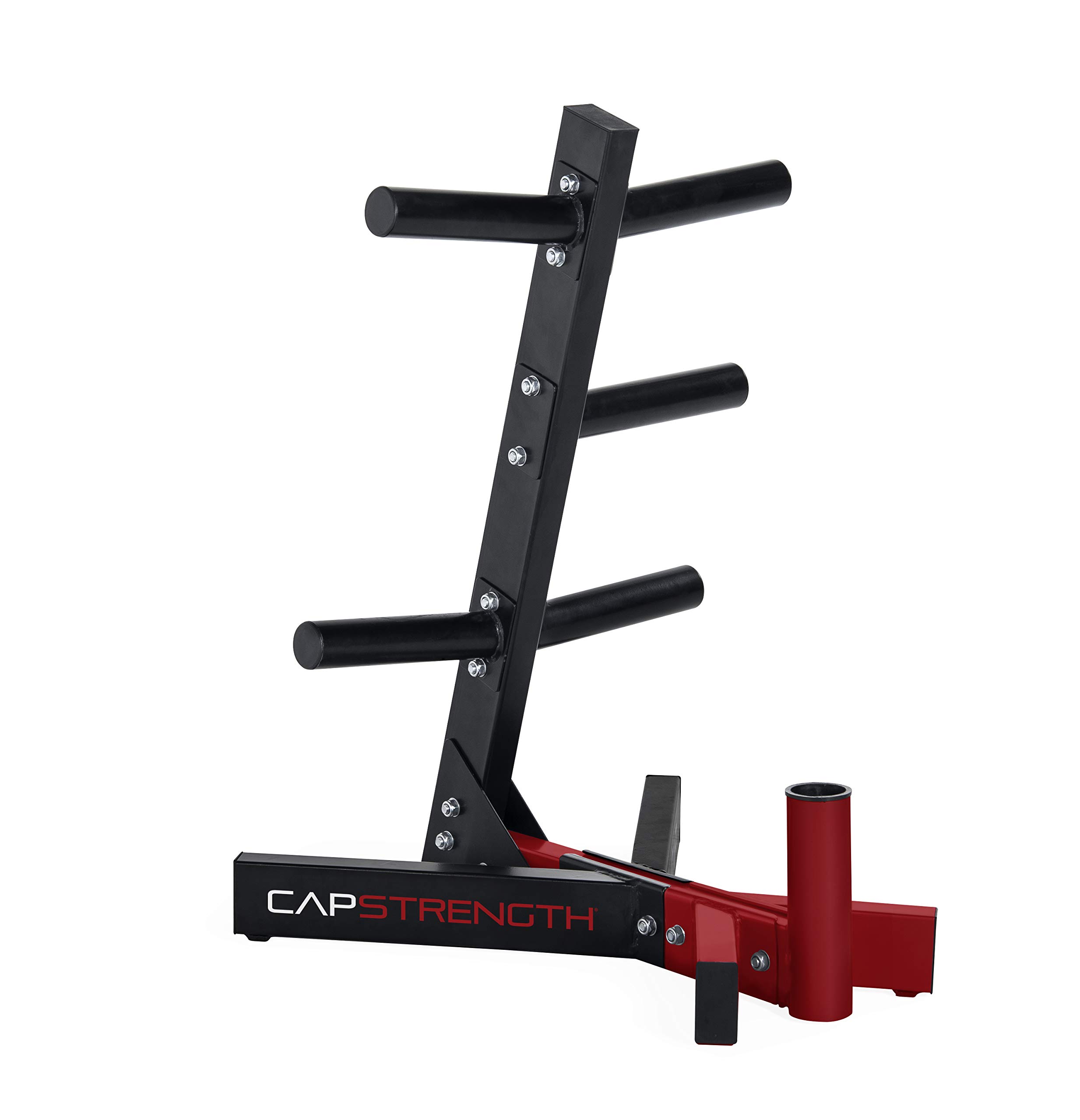 CAP Barbell Olympic Plate Tree Storage Rack for Weights and Bar, Red