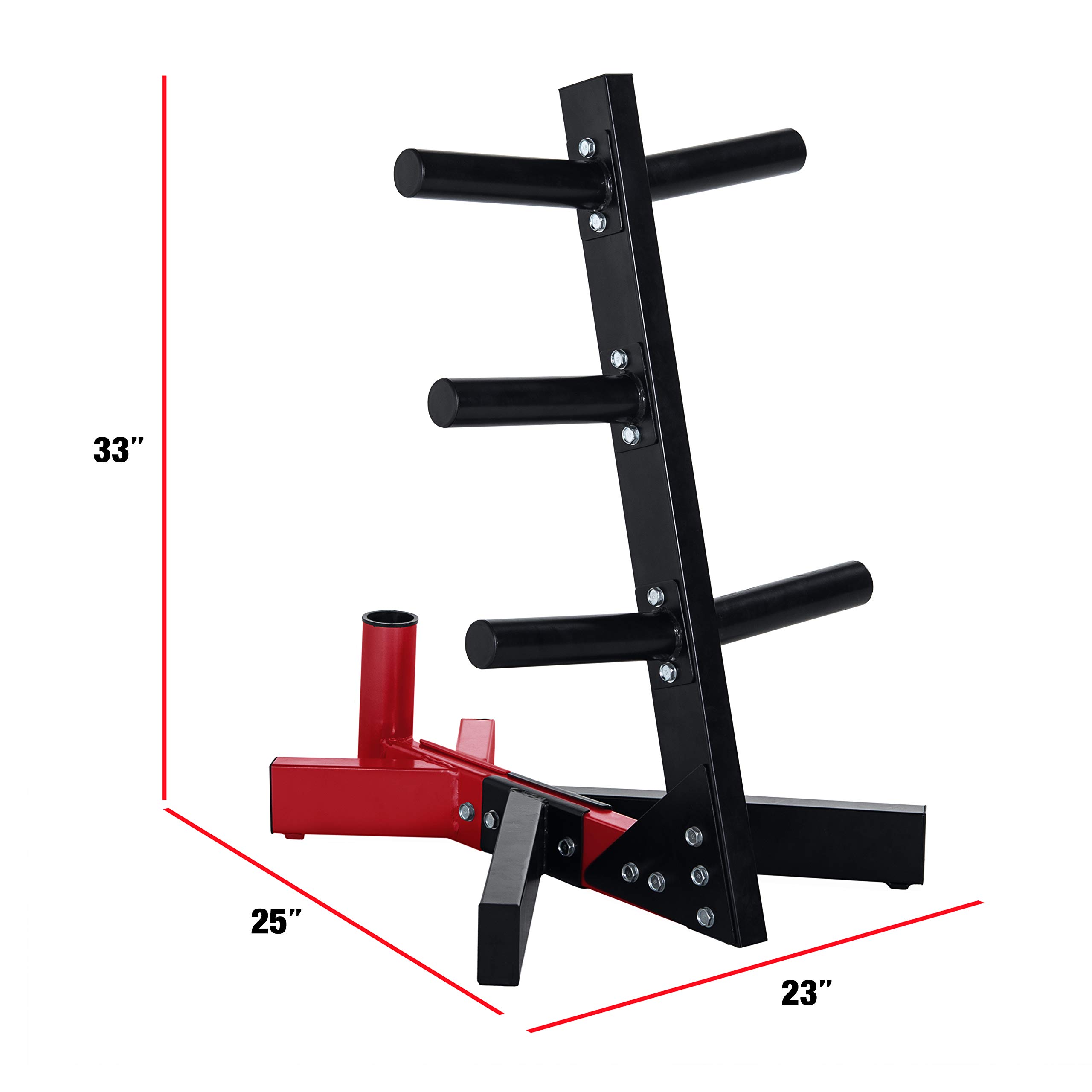 CAP Barbell Olympic Plate Tree Storage Rack for Weights and Bar, Red