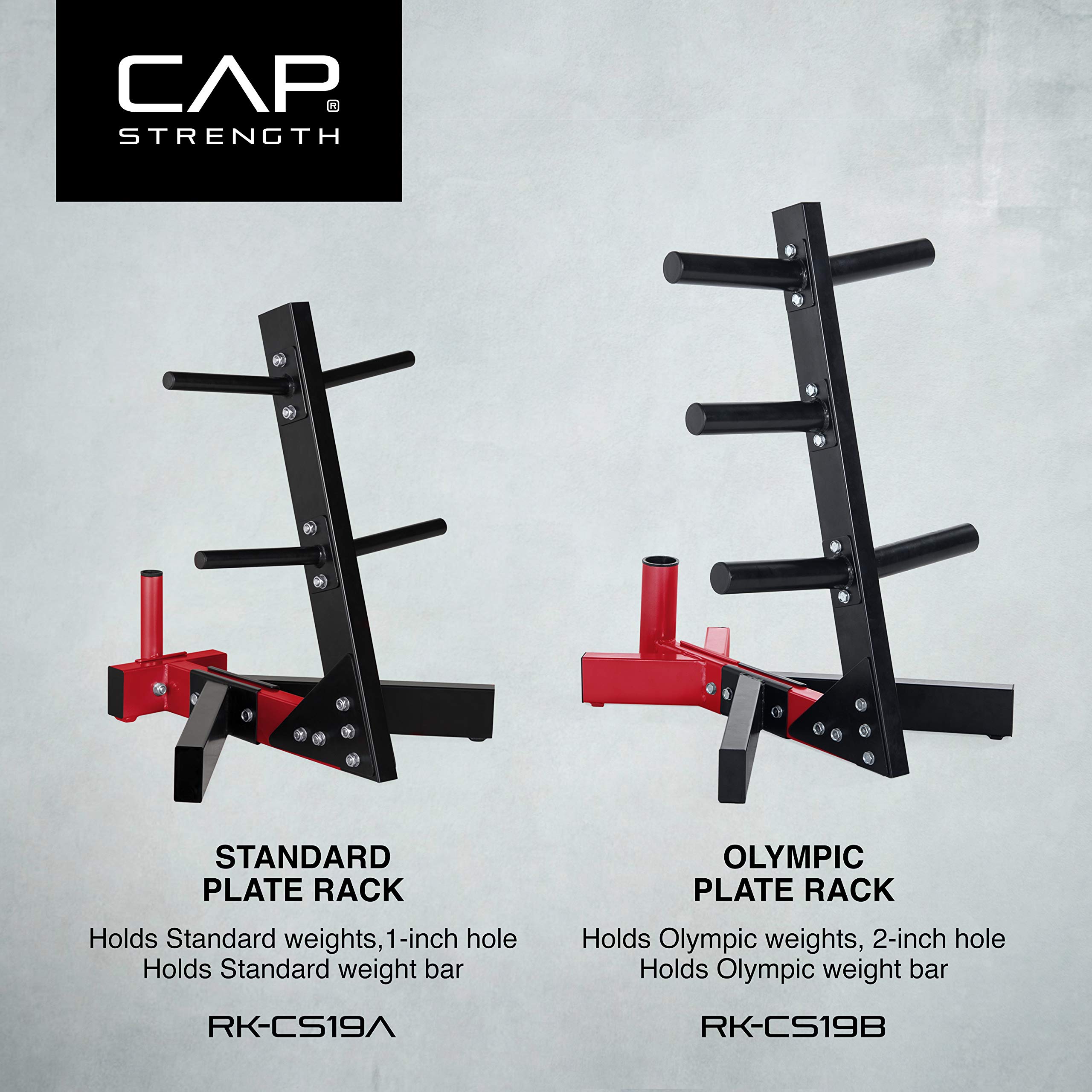 CAP Barbell Olympic Plate Tree Storage Rack for Weights and Bar, Red