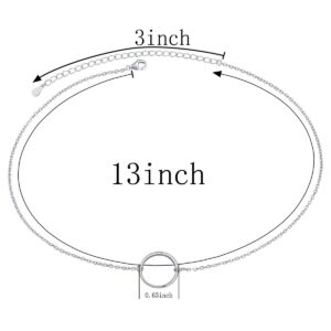 Ladytree S925 Sterling Silver Dainty Simple Circle Pendant Eternity Choker Necklace,Rolo Chain,13+3 inches