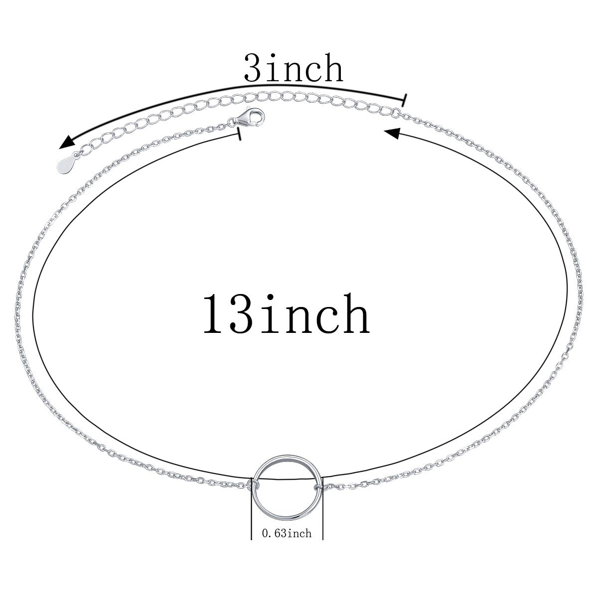 Ladytree S925 Sterling Silver Dainty Simple Circle Pendant Eternity Choker Necklace,Rolo Chain,13+3 inches