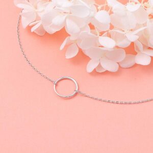 Ladytree S925 Sterling Silver Dainty Simple Circle Pendant Eternity Choker Necklace,Rolo Chain,13+3 inches