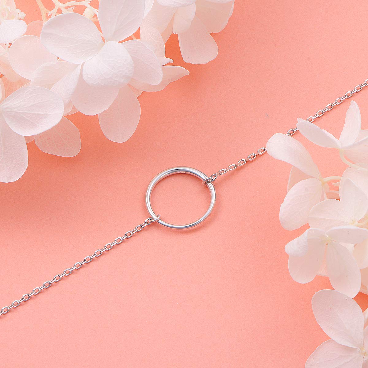 Ladytree S925 Sterling Silver Dainty Simple Circle Pendant Eternity Choker Necklace,Rolo Chain,13+3 inches