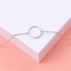 Ladytree S925 Sterling Silver Dainty Simple Circle Pendant Eternity Choker Necklace,Rolo Chain,13+3 inches