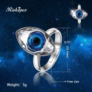 Richapex Evil Eye Ring 18K Silver Plated Protection Rings Pure Crystal Eye Pendant Ojo Turco Turkish Amulet Luck Gifts Evil Eye Jewelry for Women