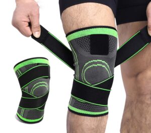 1pair knee brace,compression support knee sleeve with adjustable strap knee pad for pain relief, meniscus tear, arthritis, acl, mcl,suit for running, cycling, tennis, golf and basketball (black, l)