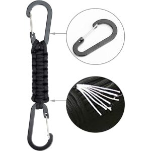 BRAVESHINE 2 Pack Black Paracord Keychain Carabiner Clips, Lanyard Hanger with Chain Hooks Heavy-Weight Stroller Hook Holder for Water Bottle, Key, Backpacks, Tools, Boys, Girls, Men, Women