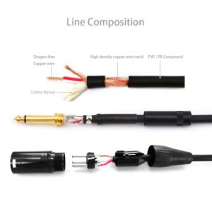 NANYI 6.35mm (1/4 Inch) TS Male to XLR Male Interconnect Audio Microphone Cable, Black/Alloy, Suitable for Microphones, Active Speakers, Stage, DJ, Studio Audio Console, 5M / 16FT