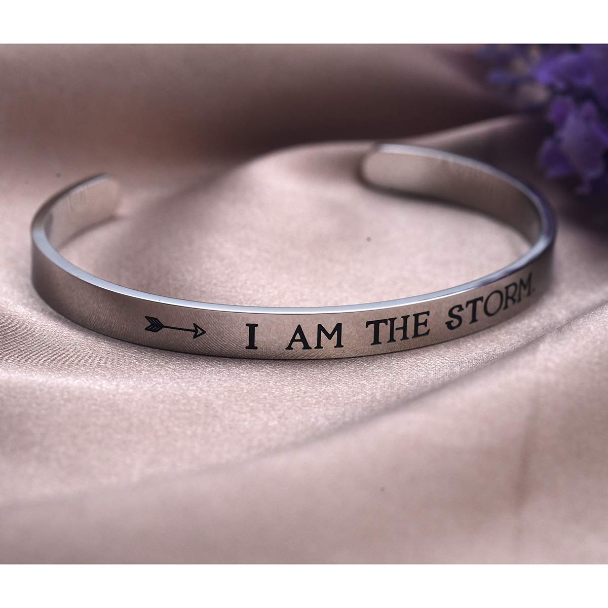 LParkin I AM THE STORM Inspirational Bracelets for Women Empowering Jewelry Motivating Cancer Survivor Gift (Cuff)