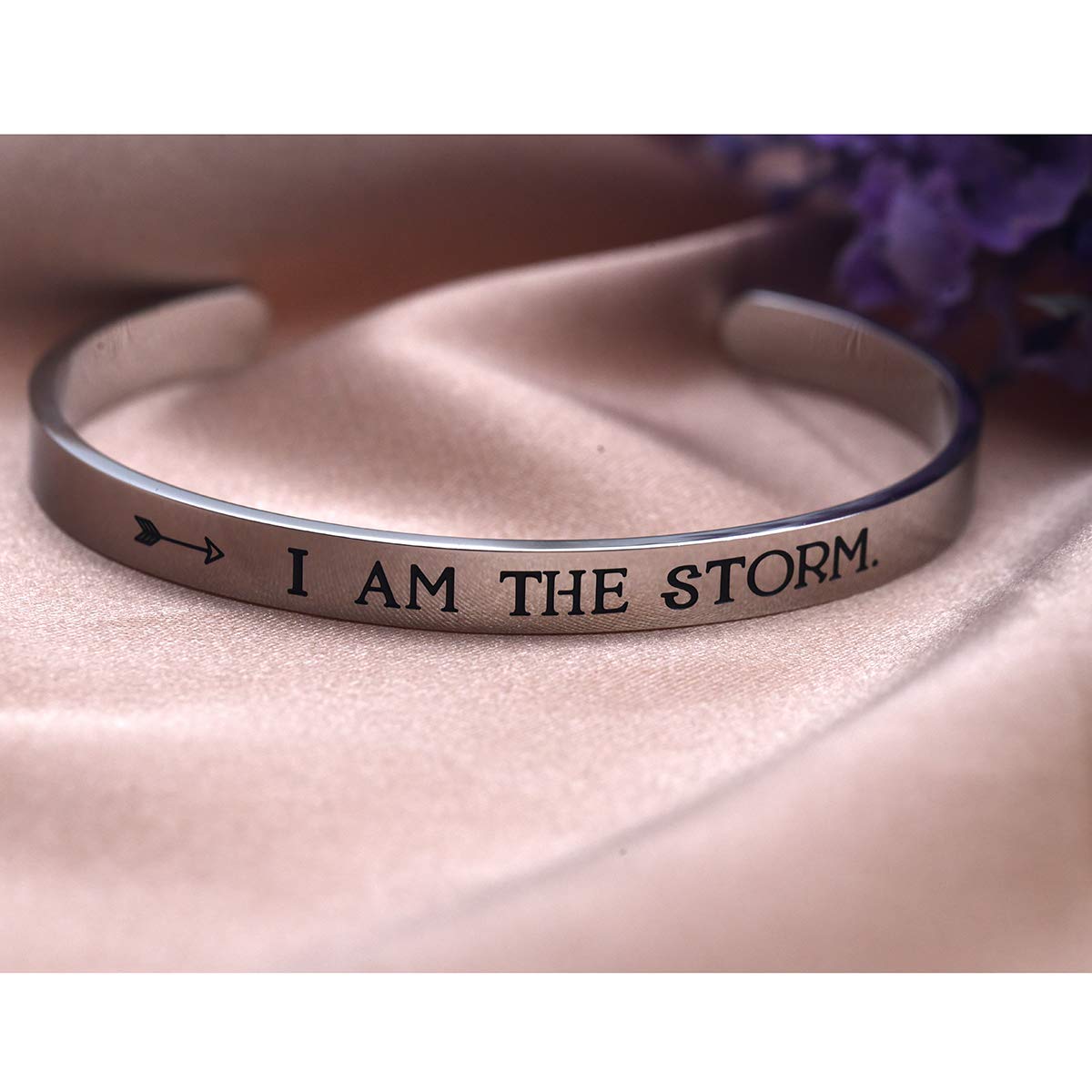 LParkin I AM THE STORM Inspirational Bracelets for Women Empowering Jewelry Motivating Cancer Survivor Gift (Cuff)