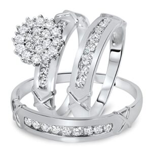 jsjewels 1 1/5 ct sim diamond her & his engagement wedding trio ring set in 14k white gold fn