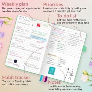 GoGirl Planner and Organizer for Women – Compact Size Weekly Planner, Goals Journal & Agenda to Improve Time Management, Productivity & Live Happier. Undated – Start Anytime, Lasts 1 Year – Mint Green