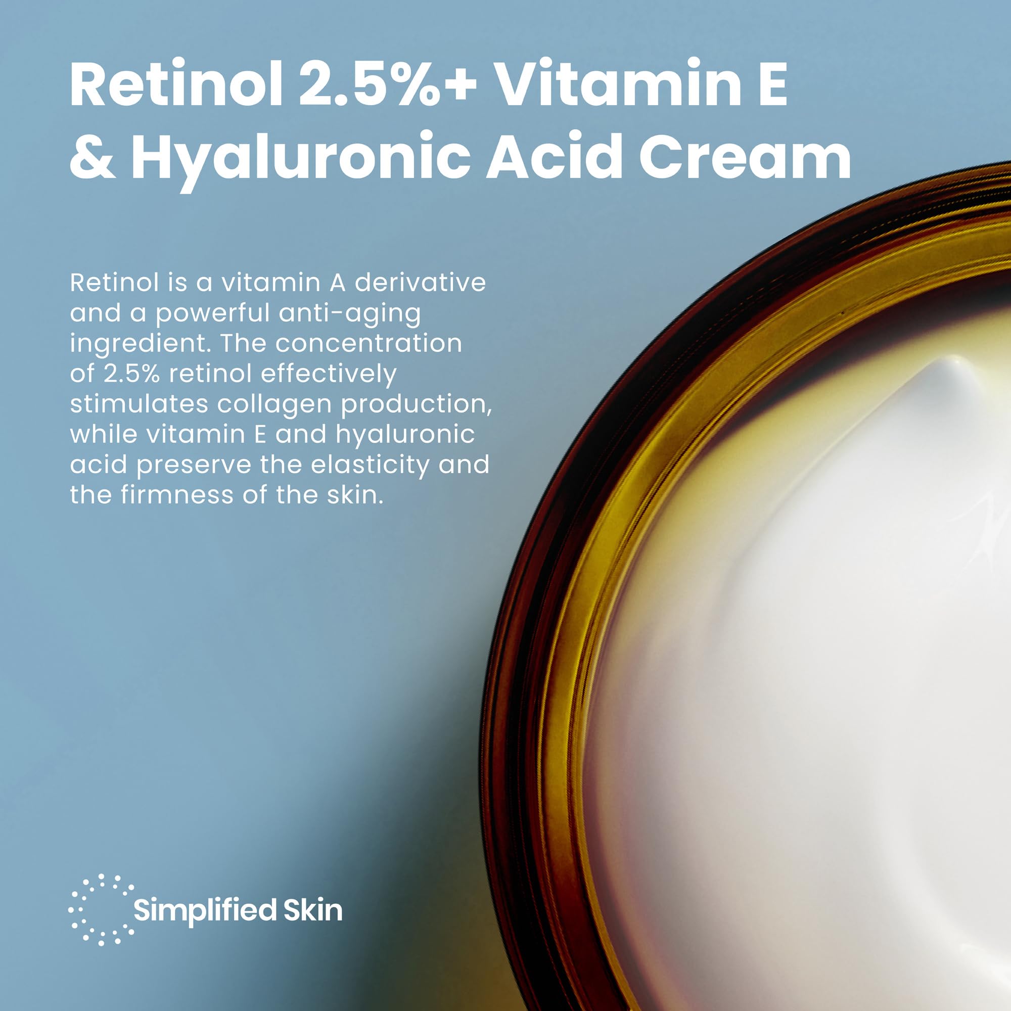 Retinol Cream for Face - 2.5% Retinol Moisturizer with Vitamin E & Hyaluronic Acid for Anti-Aging & Wrinkles - Retinol Night Cream for Face – Hydrating Retinol Facial Moisturizer Cream - 1.7 Oz