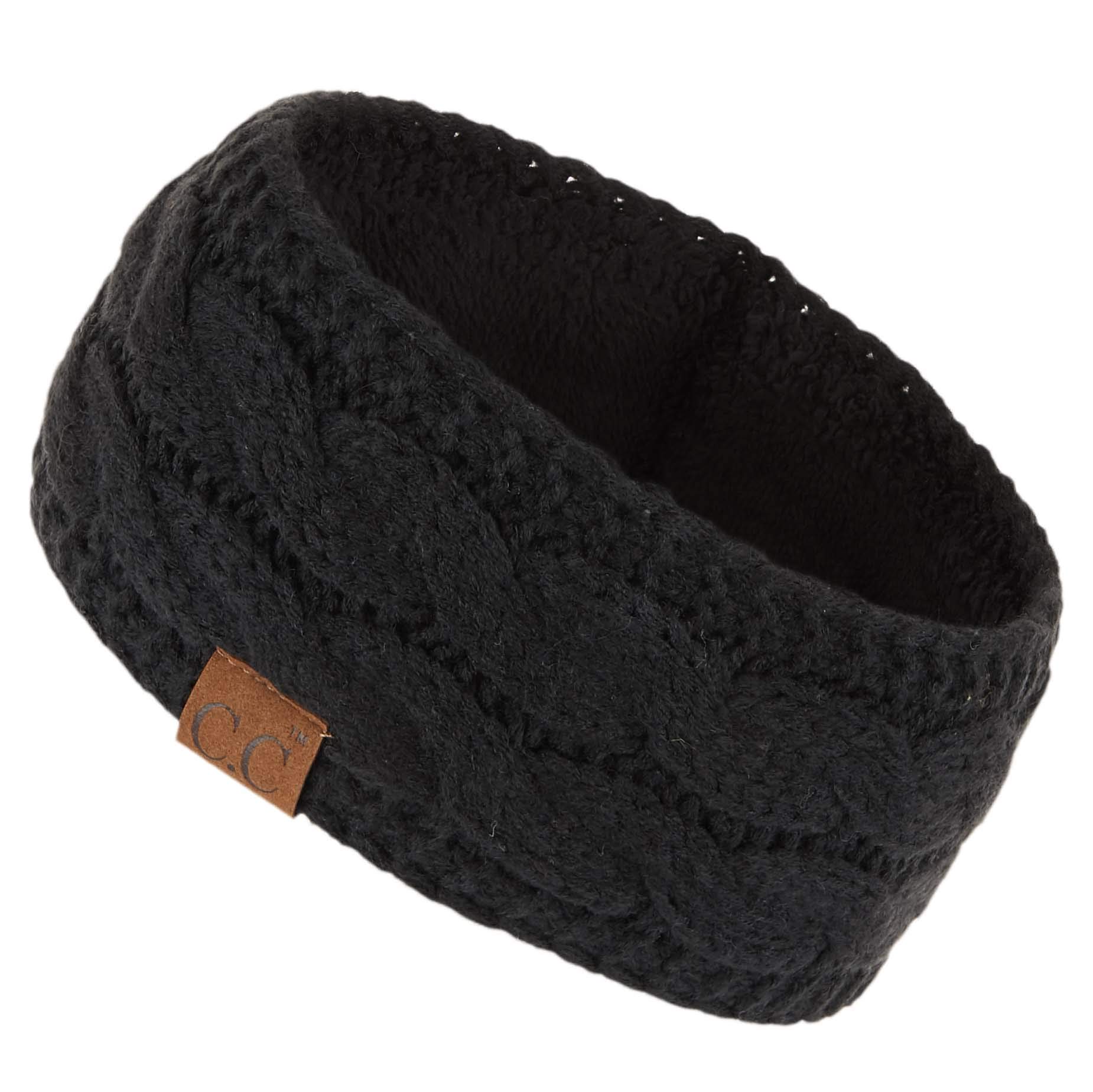 C.C ccbeanie CC Winter Fuzzy Fleece Lined Thick Knitted Headband Headwrap Earwarmer (HW-20) (Black)