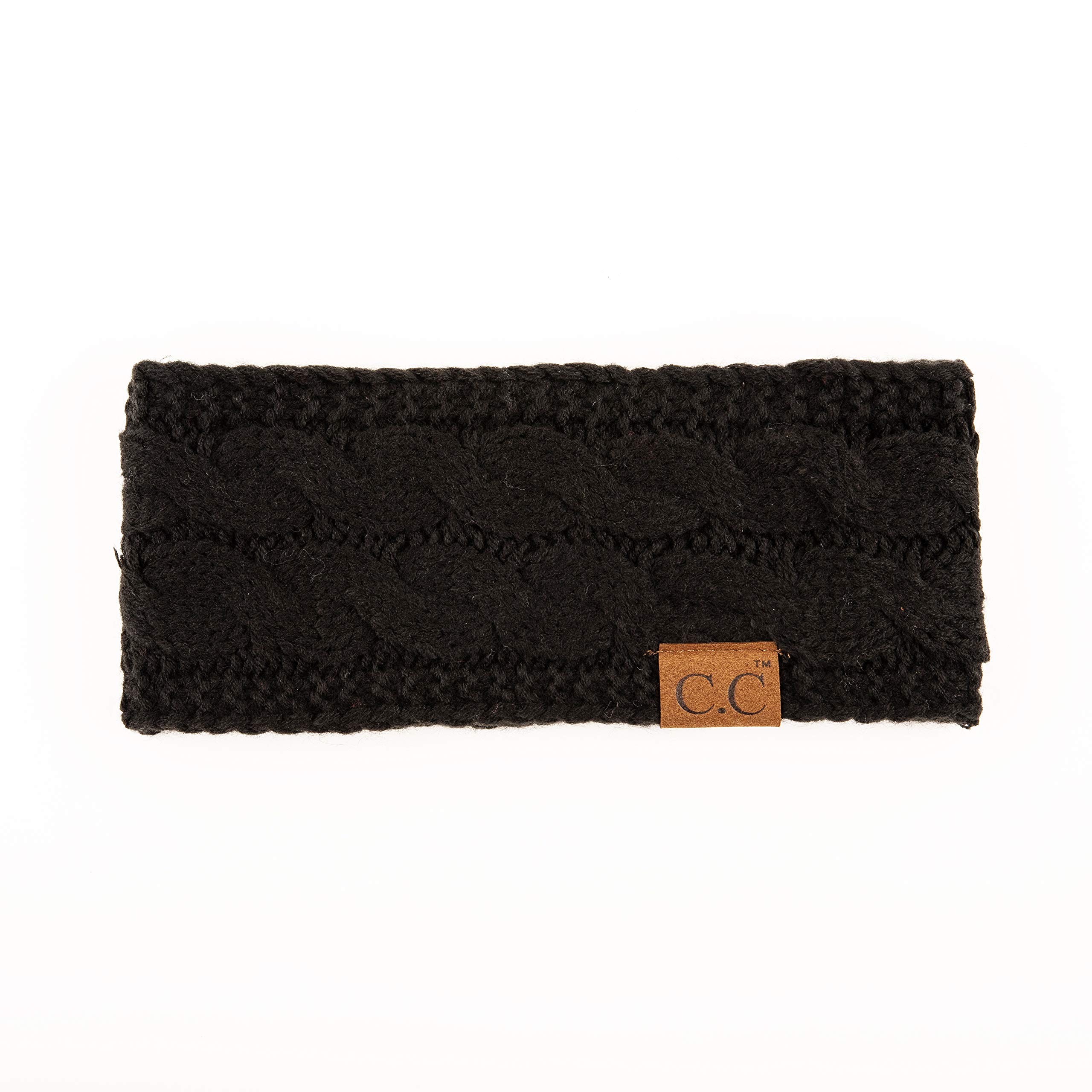 C.C ccbeanie CC Winter Fuzzy Fleece Lined Thick Knitted Headband Headwrap Earwarmer (HW-20) (Black)