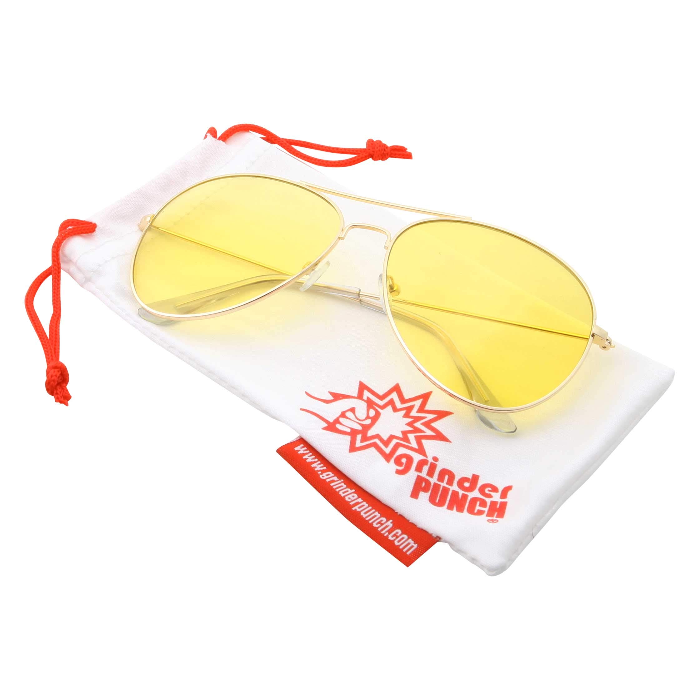 Mens Large Aviator Yellow Lens Sunglasses - Colored Tint Lens