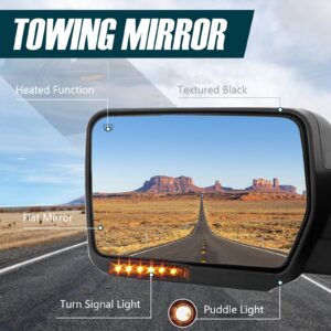 Perfit Zone Towing Mirrors Fit 07-14 F150 Pickup Truck, POWER HEATED W/AMBER SIGNAL BLACK Mirror LEFT Driver Side Replacement