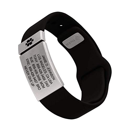 Road ID Medical Alert Bracelet - the Wrist ID Elite 19mm Pin-Tuck Medical Alert Badge - Slate - Personalized Medical ID Bracelet Child ID - Fits Adults & Kids