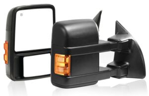 towing mirrors left & right pair set for 99-07 f-250 f-350 f-450 f-550 super duty, 01-05 excursion, power heated, w/amber signal light, black mirror lh rh driver passenger door replacement