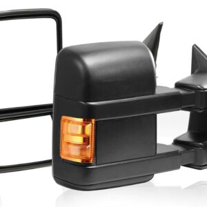 Towing Mirrors Left & Right Pair Set For 99-07 F-250 F-350 F-450 F-550 SUPER DUTY, 01-05 Excursion, POWER HEATED, W/AMBER SIGNAL Light, BLACK Mirror LH RH Driver Passenger Door Replacement