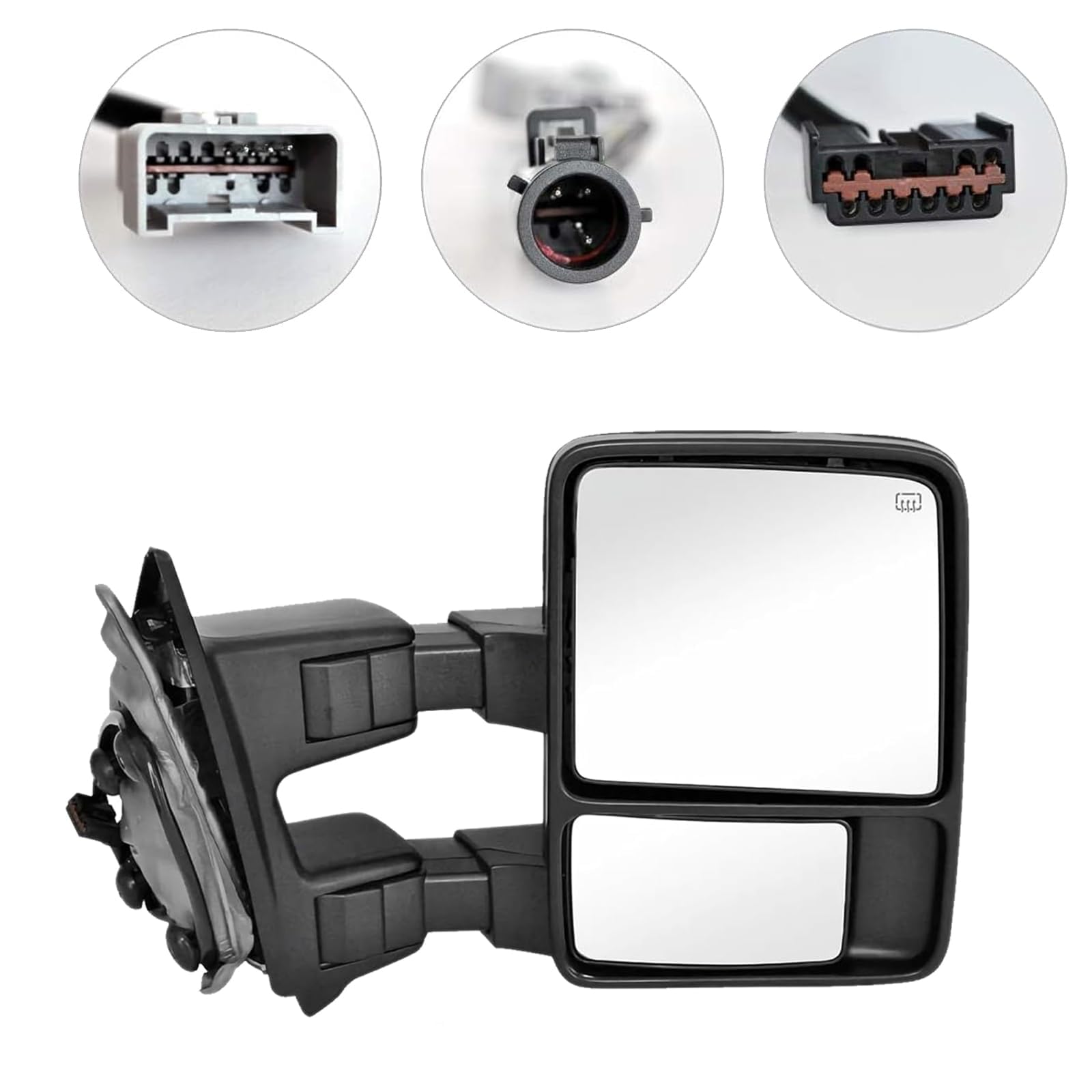 Towing Mirrors Left & Right Pair Set For 99-07 F-250 F-350 F-450 F-550 SUPER DUTY, 01-05 Excursion, POWER HEATED, W/AMBER SIGNAL Light, BLACK Mirror LH RH Driver Passenger Door Replacement