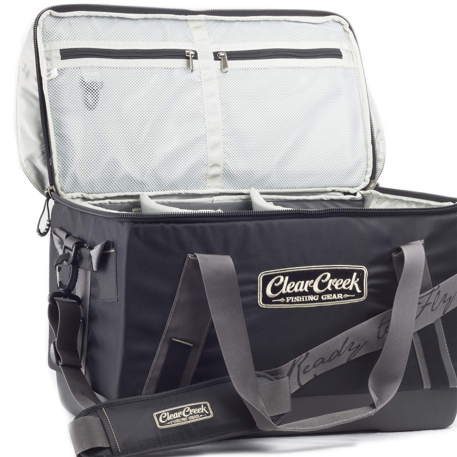 Clear Creek Water Dog Boat Gear Bag for Fishing Tackle Storage with Velcro Dividers for Customize Tackle Box Organization, Waterproof Bottom and Pull Out Rain Cover