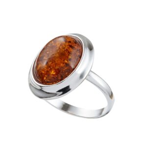 holidaygiftshops sterling silver and baltic honey amber oval adult ring aine- size 6.5