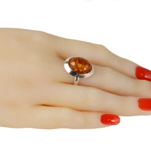 HolidayGiftShops Sterling Silver and Baltic Honey Amber Oval Adult Ring Aine- Size 6.5