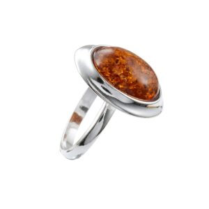 HolidayGiftShops Sterling Silver and Baltic Honey Amber Oval Adult Ring Aine- Size 6.5