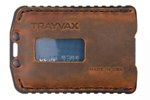 trayvax ascent wallet, rfid front pocket money and credit card holder, minimalist slim leather metal wallet for men and women, black tobacco brown