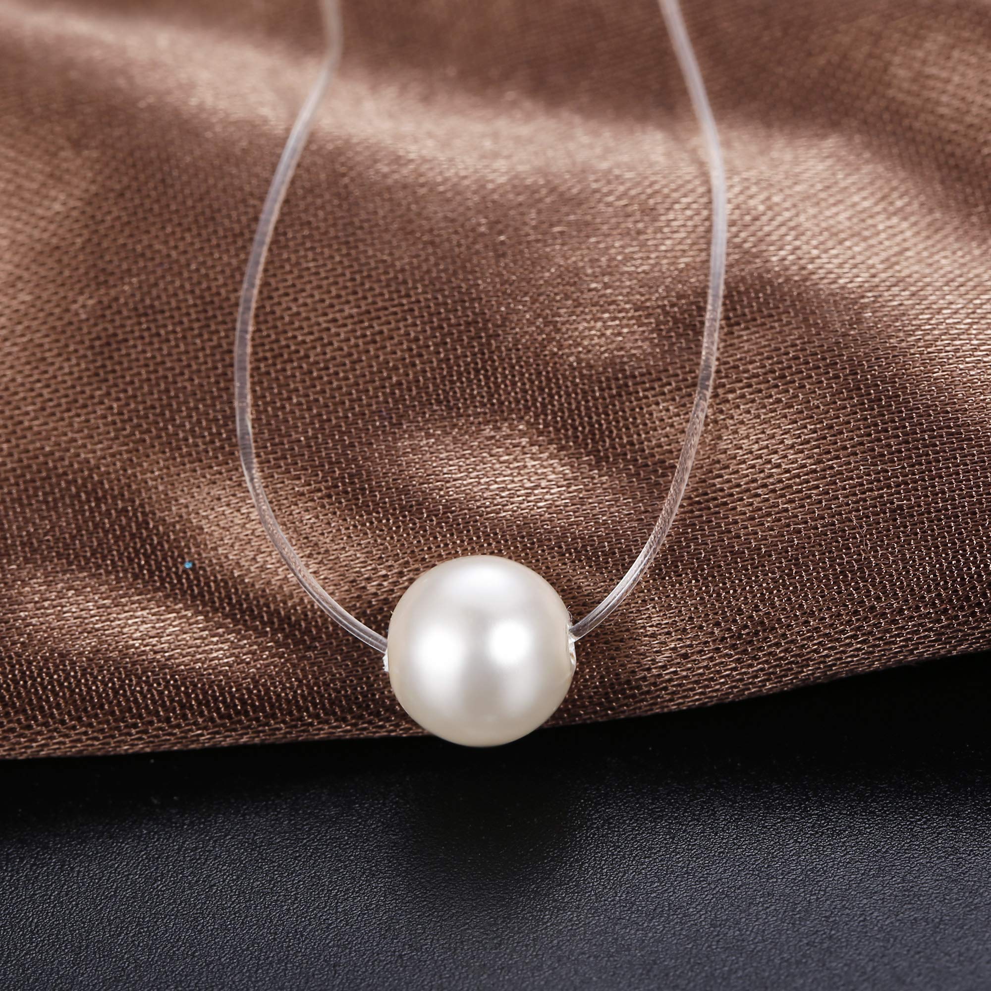 MILACOLATO 5Pcs Transparent Fishing Line Necklace Solitaire Dazzling Zircon Clear Pearl Choker Necklace