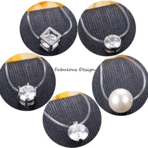 MILACOLATO 5Pcs Transparent Fishing Line Necklace Solitaire Dazzling Zircon Clear Pearl Choker Necklace